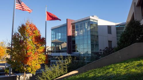 pic of dental school entrance in the fall